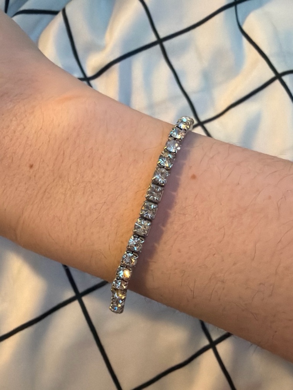 Classic Silver-Tone Clear Crystal Tennis Bracelet - Women Jewelry
